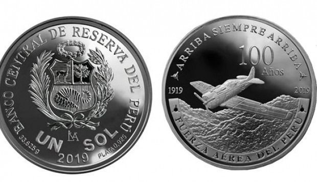  BCR acuña moneda de plata por 100 años de la Fuerza Aérea del Perú