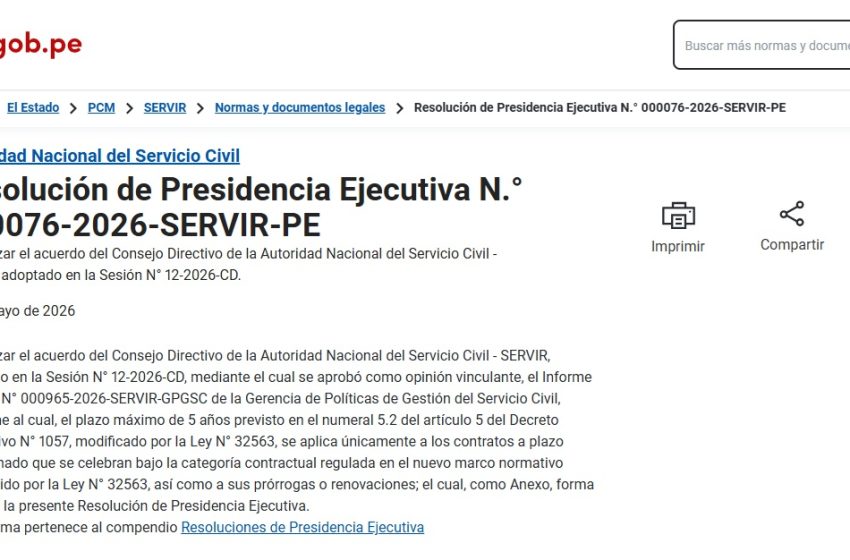  SERVIR precisa alcances sobre el plazo máximo de los contratos CAS a plazo determinado